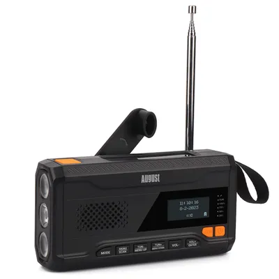 Image de Radio DAB+ FM à manivelle rechargeable à l'énergie solaire avec batterie externe Bluetooth - August MB290