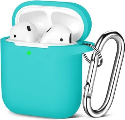 Productafbeelding van Compatibel Hoesje voor Airpods 1 & 2 - Siliconen Schokbestendige Bescherming met Draadloos Opladen en Karabijnhaak - Blauw