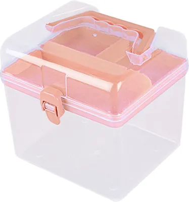 Produktbild von Transparente Aufbewahrungsbox mit herausnehmbarem Tablett mit 3 Fächern, doppellagig, tragbarer Griff, Mehrzweck-Organizer für Spielzeug, Schmuck, Schrein, Make-up, Halter, Behälter