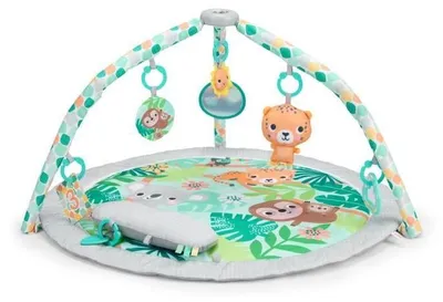 Immagine prodotto di BRIGHT STARTS Tappeto da gioco pieghevole e trasformabile  Foresta pluviale tropicale  con arco, giocattoli sensoriali e musicali e specchio