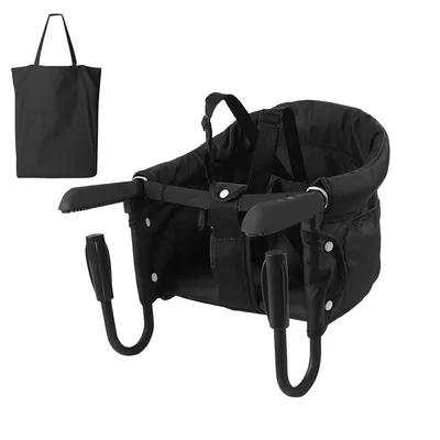 Produktbild von Klapptisch und Stuhl, Babyhochstuhl, Sitzerhöhung mit Transporttasche, Kleinkindertrage für Zuhause und unterwegs, max. 15 kg (Schwarz)