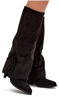 Produktbild von Slip-On Cowboy Stiefel Damen Mit Absatz Und Fransen Schwarz Zalia 37