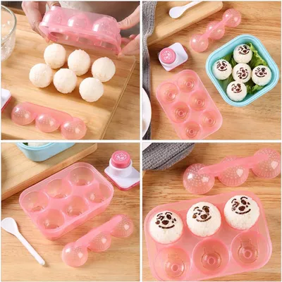 Obrázek produktu pro Forma na onigiri z plastu pro domácí přípravu sushi. Opakovaně použitelná a bezpečná. Sada forem na rýžové kuličky pro kuchyň a rodinu