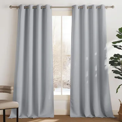 Zdjęcie produktu dla Firany zaciemniające - Zestaw 2 szt. - Szer. 140 x Wys. 260 cm - Oczka - Srebrnoszare
