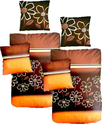 Produktbild von Baumwolle Satin Bettwäsche Blumen Orange Braun  155x220 80x80: 4 tlg.