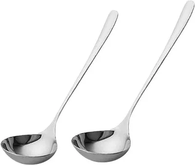 Produktbild von Ibenzoa® 2er-Set Servierlöffel aus rostfreiem Edelstahl 304, silber, mit Haken – Griffe 17 cm & 20,5 cm, für Hotel, Restaurant & Zuhause