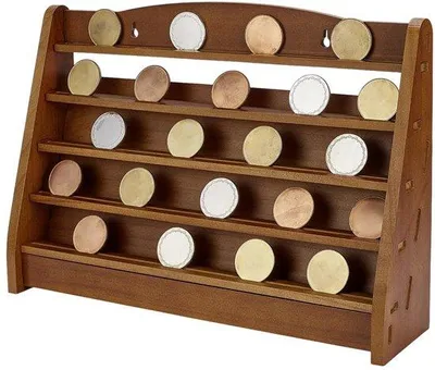 Image de Présentoir à pièces militaire 40 x 10,5 x 28 cm Présentoir à pièces en bois pour pièces de collection 5 rangées Présentoir à pièces en bois