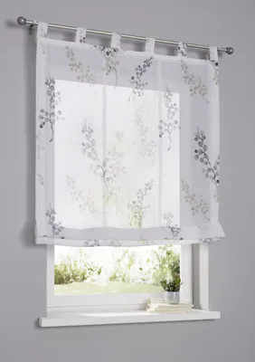 Produktbild von Kutti weißes Raffrollo Danny mit Schlaufen Bedruckt Raffgardine halbtransparent taupe 45 x 140 cm