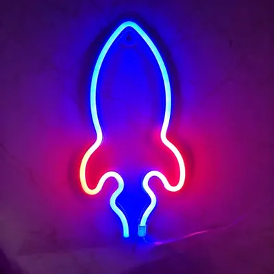 Image de Lumière NEON LED, lampe décorative USB à piles, fusée bleue rouge, env. 25,8 x 14,5 cm