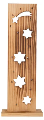 Produktbild von LED-Holz-Dekoleuchte "STERNE", Deko im Landhaus Stil, aus Holz in natur, 21,5 x 11 x 60 cm, mit Diode – für den Außenbereich – Batteriebetrieb – Timerfunktion – Druckschalter