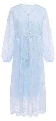 Produktbild von Blaues Maxikleid mit V-Ausschnitt, Bischofsärmeln, Blumenmuster und Bindegürtel, Größe L