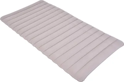 A light gray air mattress lying flat on a white background.