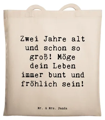Produktbild von Mr. & Mrs. Panda Einkaufstasche Spruch 2. Geburtstag - Transparent - Geschenk, Geburtstagsgeschenk, Alter, Tote Bag, Laptoptasche, Geburtstagskind, Happy Birthday, Tasche