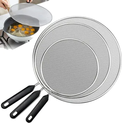 Imagen del producto de Protectores anti-salpicaduras para sartenes, de acero inoxidable, juego de 3 unidades, de 25 cm, 29 cm y 33 cm, para la cocina