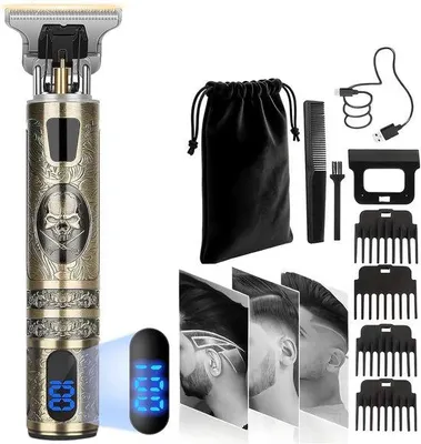 Obrázek produktu pro Strojíček na zastřihávání vousů pro muže, profesionální zastřihovač vousů s LED displejem, 4 nástavce (1,5 - 4 mm), vodotěsný, bezdrátový, pro precizní úpravu