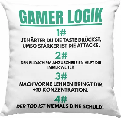 Produktbild von Trendation - Gamer Logik Deko-Kissen mit Füllung 40x40 Geschenk für Jungs Jungen Geschenkidee zum Geburtstag Lustiger Spruch (Grün)