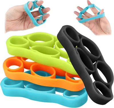Imagen del producto de Agarres de silicona para manos, juego de 4 unidades, para entrenamiento de dedos y manos, ideales para la rehabilitación de la mano