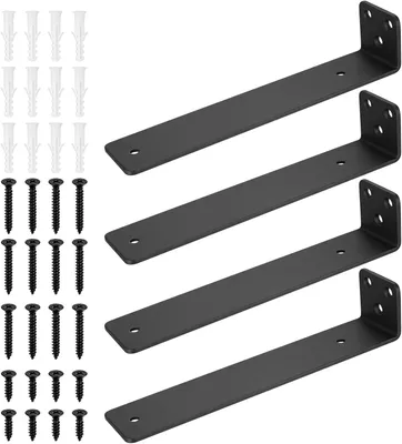 Obrázok produktu pre Nástenné konzoly pre plávajúce rohové police, kovové L-tvarované konzoly, čierne, 4 kusy, 200 mm