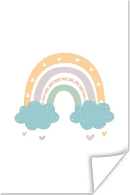 Produktbild von MuchoWow® Poster Regenbogen - Herzen - Wolken - Punkte - Pastell - Kinder 40x60 cm - Plakate für die Wand - Poster Babyzimmer