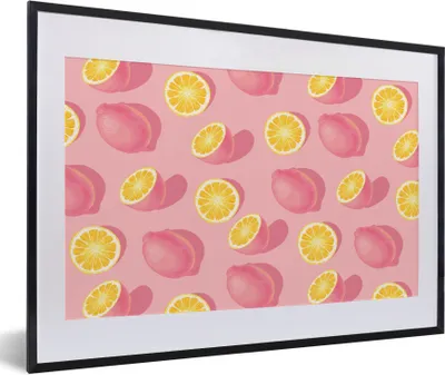 Produktbild von MuchoWow® Gerahmtes Poster Sommer - Zitrone - Rosa - Gelb 60x40 cm - Poster mit Schwarzem Bilderrahmen Wandposter Rahmen Foto Bilder - Schlafzimmer - Plakat in Rahmen - Drucken
