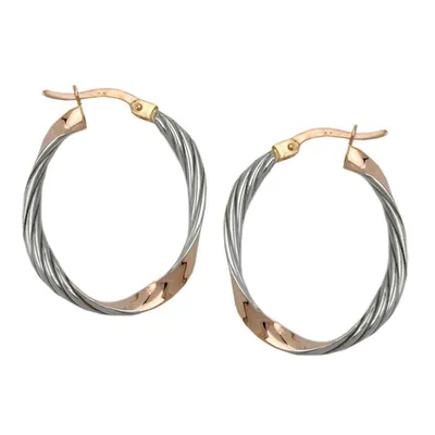 Produktbild von Creole Ohrring 26x21mm oval bicolor rhodiniert diamantiert 9Kt Rotgold gold 26x21mm
