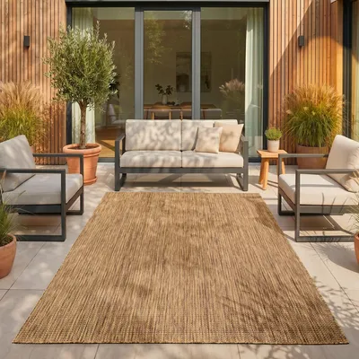 Produktbild von SIMPEX Outdoor Teppich Braun 200x280 cm Balkon Terrasse Garten Wetterfest UV-beständig Groß XL Einfarbig Flachgewebe Pflegeleicht Robust Modern