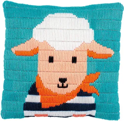 Imagen del producto de Vervaco Cojín de punto tensión "Agnellino", con diseño de bordado preimpreso, 25x25 cm