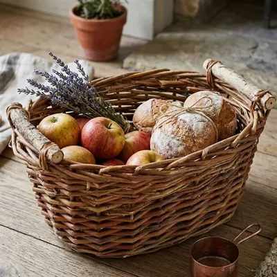 Image de Panier de remplissage en osier, grand, 36x27 cm, marron, panier à fruits, panier de récolte, panier de service