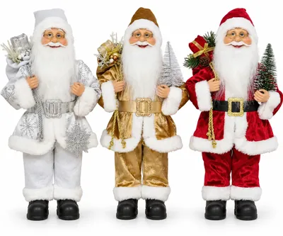 Productafbeelding van Benza - Kerstman Set van 3 – Wit, Goud en Rood – 45 x 23 x 15 cm per Stuk – Staande Kerstdecoratie met Cadeauzak