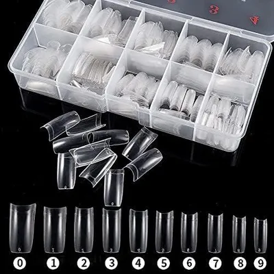 Produktbild von Fake Nails 500 Stueck, transparente Acrylnägel, 10 Größen, für Nagelsalon