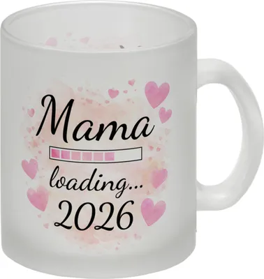 Produktbild von Rosa Herzen Mama Glas Tasse - Mama loading... 2026