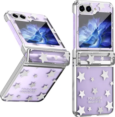 Produktbild von Hülle für Samsung Galaxy Z Flip 5 Sterne Überzug Transparent Schutzhülle mit Scharnierschutz Silber