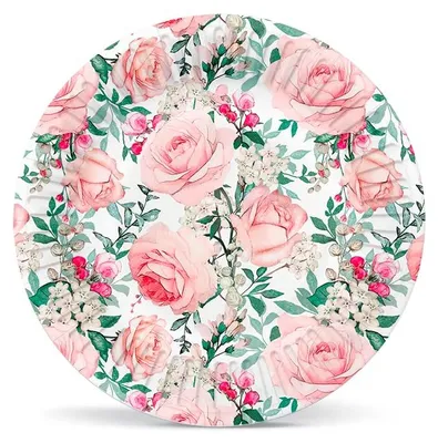 Image de Assiettes rondes en carton "Roses", diamètre 18 cm, 8 pièces.