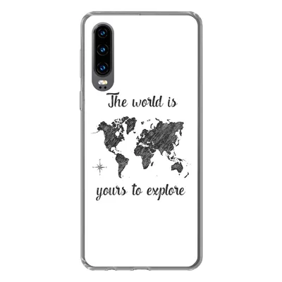 Produktbild von MuchoWow® Handyhülle Schutzhülle Hülle für Huawei P30 Weltkarte - Schwarz - Sprichwörter Silikon Softcase Handy Hülle - Kartenbesitzer