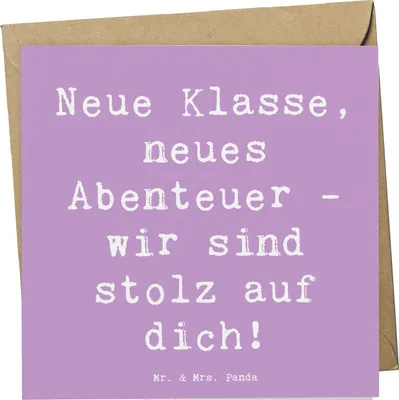Produktbild von Mr. & Mrs. Panda Glückwunschkarte Spruch Erster Schultag Abenteuer - Lavendeltraum - Geschenk, Geschenkideen, faltkarte, Klappkarte, anlasskarte, Herausforderungen, Trost