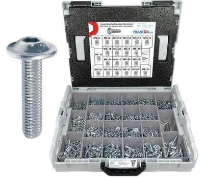 Produktbild von Frantos L-BOXX Sortiment Linsenkopfschrauben mit Flansch ISO 7380-2 Stahl 10.9 verzinkt 2625-tlg