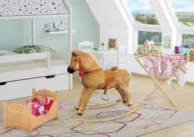 Immagine prodotto di Solido cavallo a dondolo palomino per bambini da 3 anni con solidi finimenti 96-115