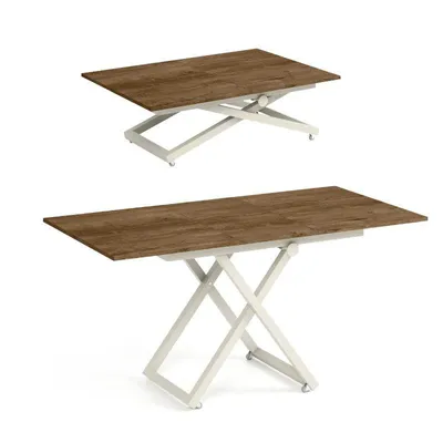 Image de Table basse ARIA avec plateau relevable et fonction extensible 120x75/160 cm – Table basse réglable en hauteur – Table de salon style loft – Chêne Lefkas/cachemire