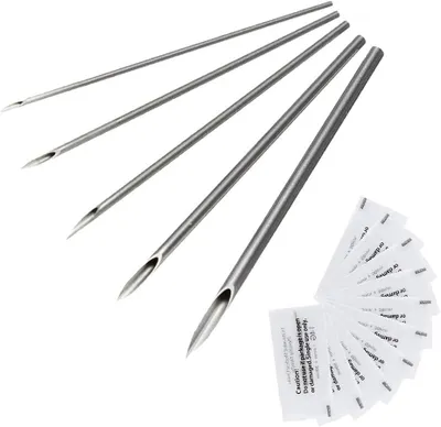 Zdjęcie produktu dla Igły do Piercingu 50 Sztuk, Stal Nierdzewna, Mieszanka Rozmiarów 12G do 20G, do Profesjonalnych Piercingów