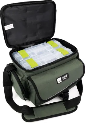 Produktbild von Zite Fishing Angeltasche mit Tragegurt und 4 Kunstköderboxen 35 x 22 x 20