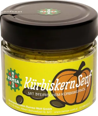 Produktbild von Ramsa Kürbiskern Senf 180g - Leicht nussige Note mit feinem Senfaroma - Steirische Kürbiskerne und Kürbiskernöl von Ramsa Wolf