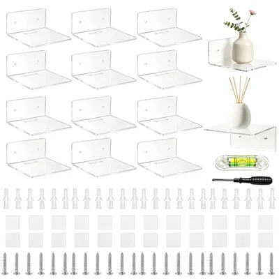 Image de Étagères murales en acrylique transparent, lot de 12, pour fixation au mur