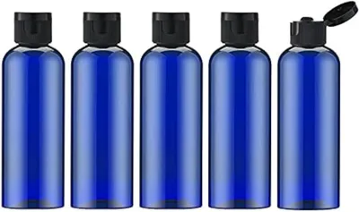 Produktbild von 100 ml leere Klappverschlussflasche (5 Stück), nachfüllbare Reisekosmetikflasche mit Trichter (Blau)