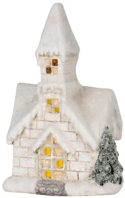 Produktbild von Dekoration MagicHome Weihnachten, Kirche, 3 gelbe LEDs, Keramik, 2xAAA, für Innenbereich, 17x11x27 cm