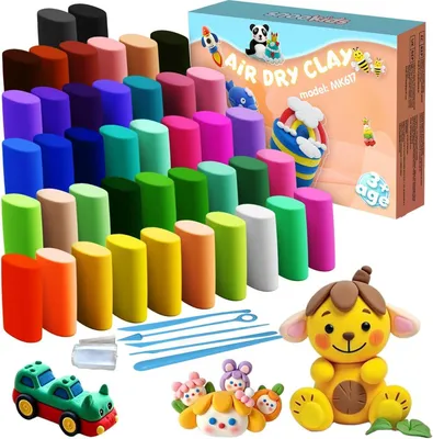 Productafbeelding van Boetseerklei, luchtdrogend, 42 kleuren, set met luchtdrogende klei voor kinderen, cadeau voor jongens en meisjes van 3 tot 12 jaar