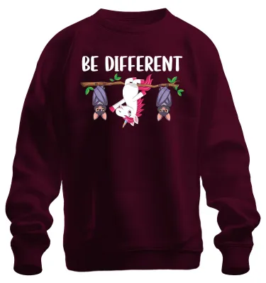 Productafbeelding van Einhorn, vleermuis, "Wees anders", autismestatement, grappige spreuk, uni sweatshirt, trui, bordeauxrood, maat L