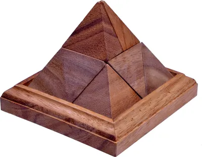 Produktbild von Spitze Pyramide – 3D Holzpuzzle mit 9 Bausteinen | Knobelspiel im Holzrahmen