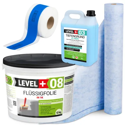 Produktbild von Dichtset Abdichtung Flüssigfolie 12kg Dichtband 15m Dichtbahn Tiefengrund SET312