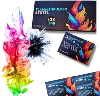 Produktbild von Feuerpulver, 390 g, in 30 g Beuteln, Feuerpulver für buntes Feuer, Trockenpulver für Flammenfärbung, Feuerfarbe für Kamine, Kamine, Ofen