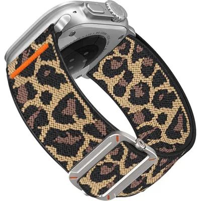 Produktbild von FFO2World Elastisches Nylon Sportarmband kompatibel mit Apple Watch 42mm (Serie 10)/41mm/40mm/38mm– Dehnbares Ersatzband – Leopard